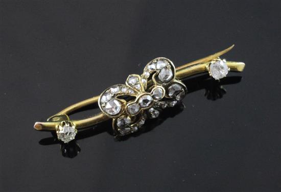 Victorian gold and diamond bar brooch, 1.5in(-)